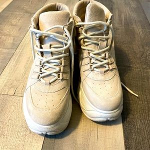 Beige suede platform boots